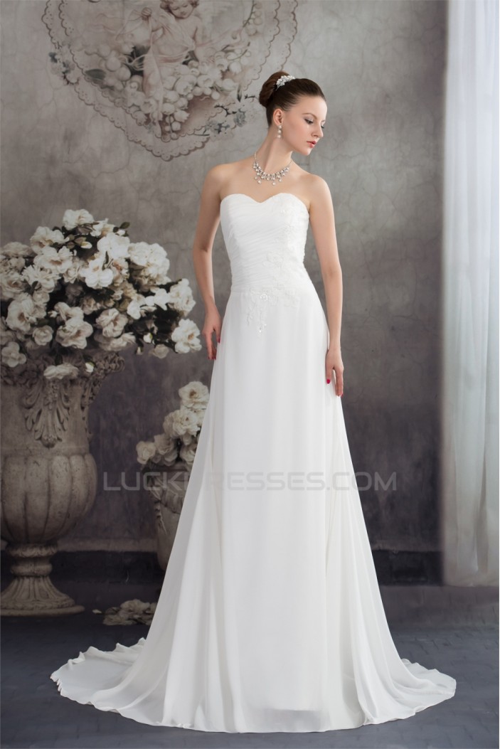 Sweetheart Chiffon Silk like Satin Fine Netting Wedding Dresses 2030478