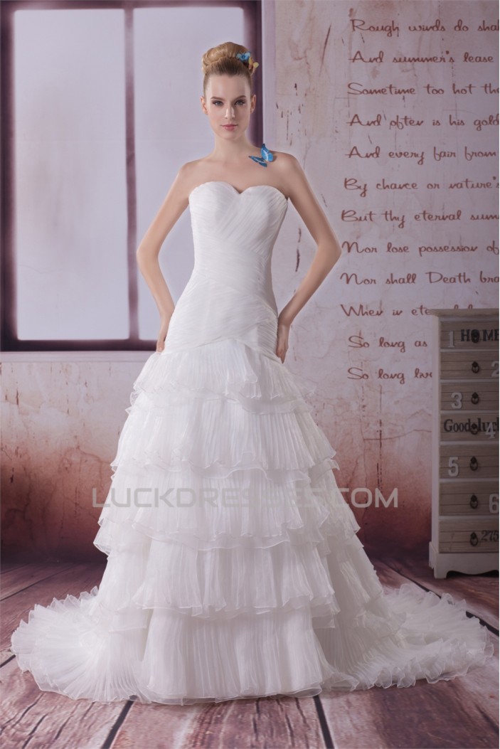 A-Line Sweetheart Sleeveless Satin Organza Best Wedding Dresses 2030479