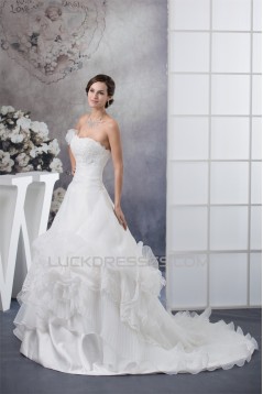 Sweetheart Satin Organza Lace A-Line Sleeveless Best Wedding Dresses 2030485