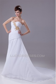Sweetheart Sleeveless A-Line Chiffon Silk like Satin Best Wedding Dresses 2030487