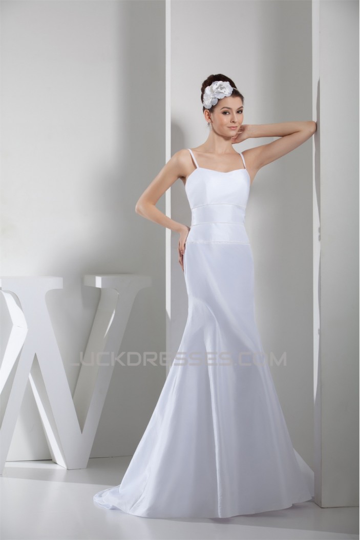 Taffeta Mermaid/Trumpet Sleeveless Spaghetti Straps Sweet Wedding Dresses 2030495
