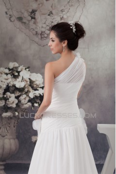 A-Line Chiffon Satin Sleeveless One-Shoulder Most Beautiful Wedding Dresses 2030529