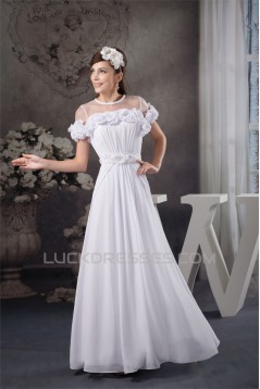 A-Line Floor-Length Chiffon Silk like Satin Fine Netting Wedding Dresses 2030531
