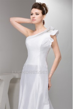 A-Line One-Shoulder Sleeveless Satin Taffeta Sweet Wedding Dresses 2030534