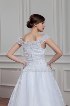A-Line Sleeveless Off-the-Shoulder Satin Organza Lace Wedding Dresses 2030540