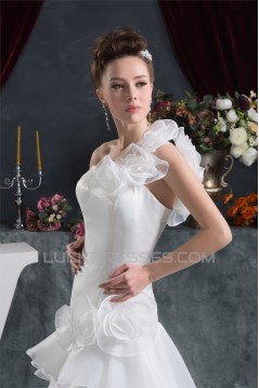 A-Line Sleeveless One-Shoulder Satin Satin Organza Sweet Wedding Dresses 2030541