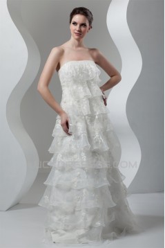 A-Line Sleeveless Satin Lace Organza Strapless Embellished Wedding Dresses 2030543