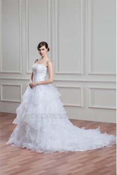 A-Line Sleeveless Satin Organza Soft Sweetheart Beaded Wedding Dresses 2030544