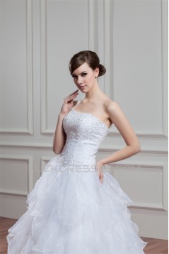 A-Line Sleeveless Satin Organza Soft Sweetheart Beaded Wedding Dresses 2030544