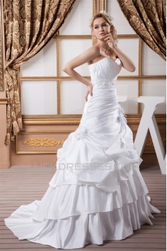 A-Line Sleeveless Satin Taffeta Sweetheart Sweet Wedding Dresses 2030546