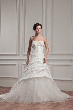 A-Line Sleeveless Satin Taffeta Sweetheart Sweet Wedding Dresses 2030547