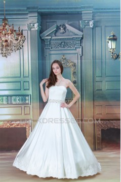 A-Line Sleeveless Soft Sweetheart Satin Beaded Lace Wedding Dresses 2030548
