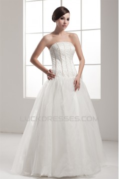 A-Line Sleeveless Strapless Satin Fine Netting Beaded Wedding Dresses 2030550