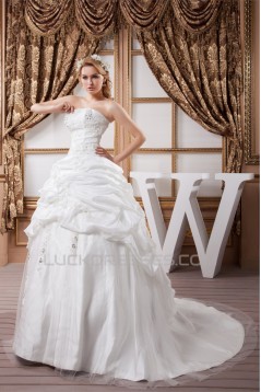 A-Line Sleeveless Strapless Satin Organza Sweet Wedding Dresses 2030552