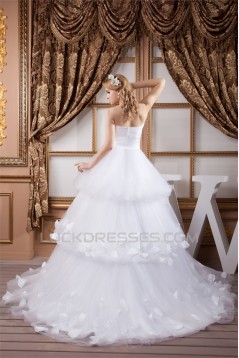 A-Line Strapless Satin Fine Netting Sleeveless Most Beautiful Wedding Dresses 2030559