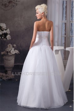 A-Line Sweetheart Satin Organza Sleeveless Beaded Floor Length Wedding Dresses 2030561