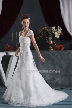 Amazing A-Line Satin Lace Straps Wedding Dresses 2030569