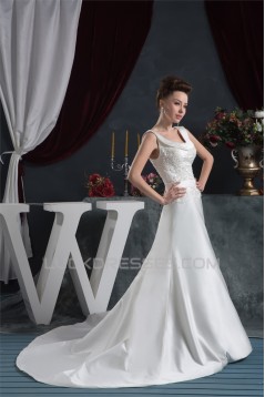 Amazing Scoop A-Line Sleeveless Satin Wedding Dresses 2030579
