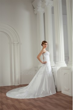 Amazing Sleeveless Satin Lace Sweetheart A-Line Lace Wedding Dresses 2030585