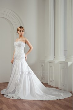 Amazing Sleeveless Satin Lace Sweetheart A-Line Lace Wedding Dresses 2030585