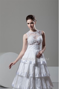 attractive High-Neck A-Line Satin Organza New Arrival Wedding Dresses 2030596