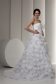 attractive Satin Strapless A-Line Sleeveless Wedding Dresses 2030597