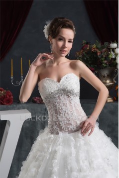 Ball Gown Sleeveless Satin Organza Fine Netting Lace Wedding Dresses 2030607