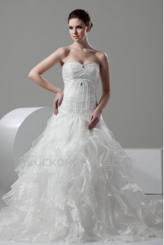 Ball Gown Sleeveless Satin Organza Sweetheart Embellished Wedding Dresses 2030608