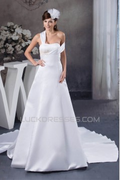 Beautiful A-Line Sleeveless Satin Taffeta Straps Wedding Dresses 2030616
