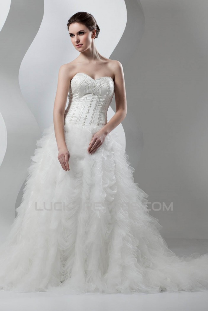 Beautiful A-Line Sweetheart Sleeveless Satin Organza Wedding Dresses 2030619