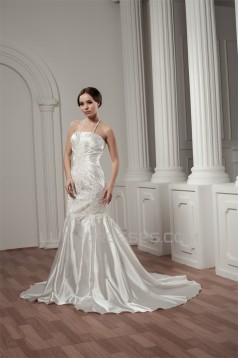 Beautiful Satin Taffeta Sleeveless Lace Halter Wedding Dresses 2030629