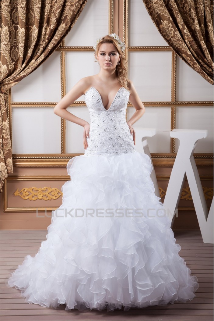 Beautiful Sweetheart Satin Organza A-Line Sleeveless Wedding Dresses 2030635