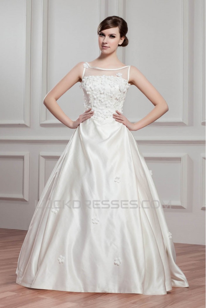 Breathtaking Ball Gown Satin Fine Netting Sheer Sleeveless Wedding Dresses 2030642