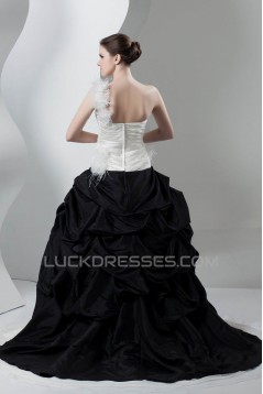 Ball Gown Black White Beading Sleeveless One-Shoulder Wedding Dresses 2030648