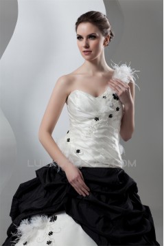 Ball Gown Black White Beading Sleeveless One-Shoulder Wedding Dresses 2030648