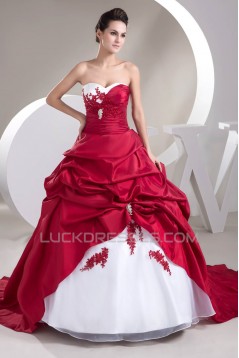 Ball Gown Red White Beading Applique Wedding Dresses 2030649