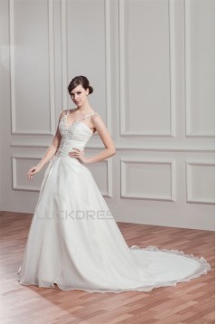 Charming V-Neck Sleeveless Satin Organza A-Line Wedding Dresses 2030653
