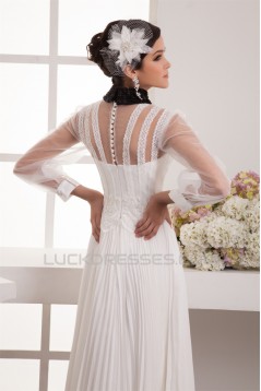 Chiffon Fine Netting A-Line Long Sleeve Beaded Lace Wedding Dresses 2030654