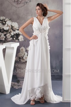 Chiffon Silk like Satin Sleeveless V-Neck Reception Wedding Dresses 2030657