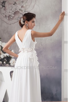 Chiffon Silk like Satin Sleeveless V-Neck Reception Wedding Dresses 2030657