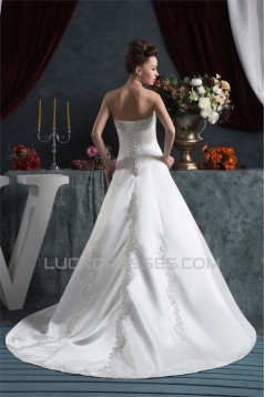 Elegant Satin Strapless A-Line Sleeveless Beaded Wedding Dresses 2030667