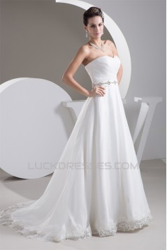 Elegant Satin Sweetheart A-Line Sleeveless Best Wedding Dresses 2030669