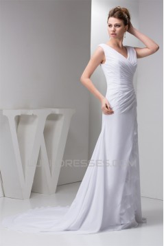 Fantastic A-Line Sleeveless Chiffon Silk like Satin Wedding Dresses 2030681