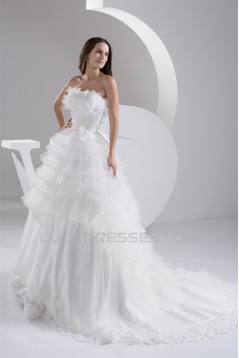 Fantastic Strapless Satin Fine Netting Sleeveless Lace Wedding Dresses 2030694