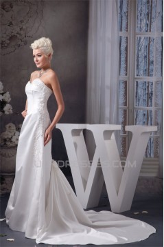 A-Line Satin Sweetheart Sleeveless Sweet Wedding Dresses 2030698