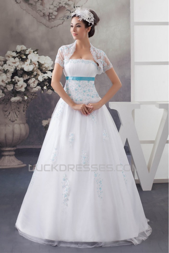 A-Line Sleeveless Satin Strapless Wedding Dresses with A Lace Jacket 2030699