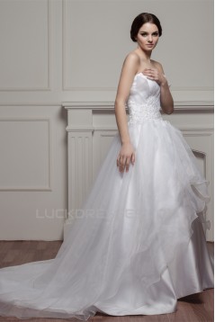 Aashionable A-Line Strapless Satin Sleeveless Sweet Wedding Dresses 2030701