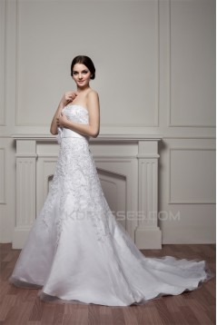 Fashionable Sleeveless A-Line Beaded Lace Strapless Wedding Dresses 2030706