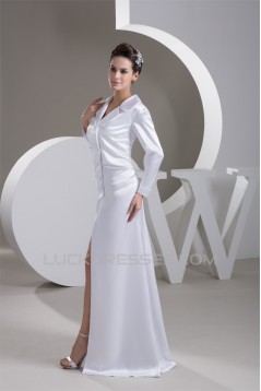 Floor-Length A-Line V-Neck Covered Buttons Wedding Dresses 2030710