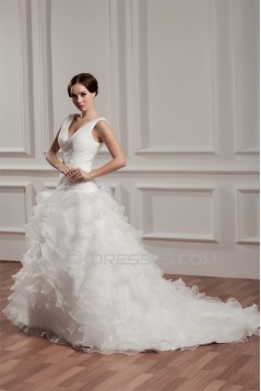 A-Line Sleeveless V-Neck Chapel Train Wedding Dresses 2030722